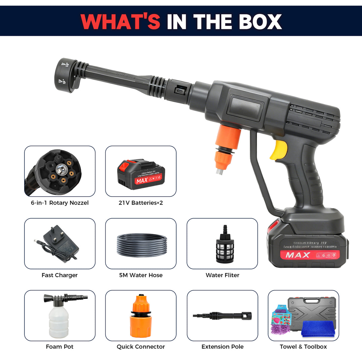 High Power Cordless Pressure Washer with Pure Copper Motor Kit