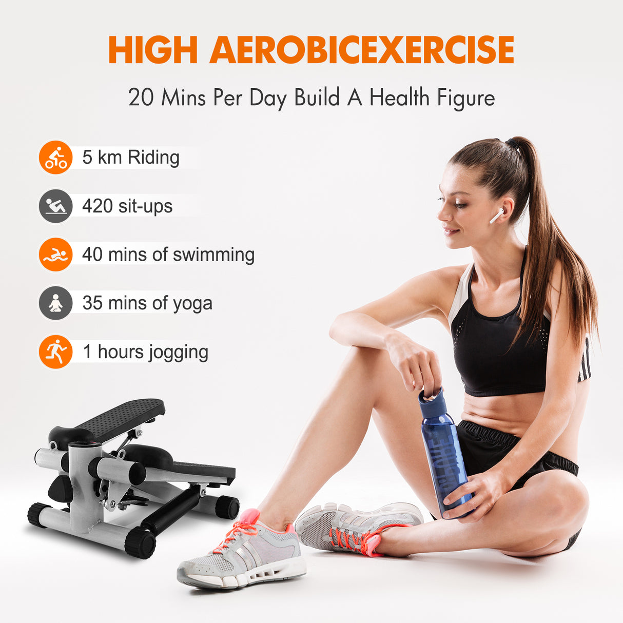 Multifunctional Mini Stepper with Resistance Bands for Home Fitness, Full Body Exercise