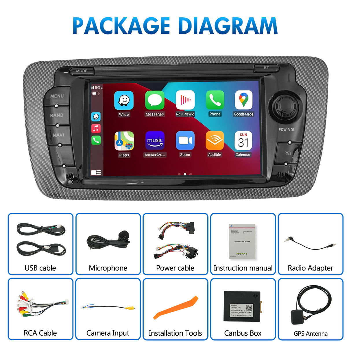 7'' Apple Carplay Android 14 Radio Stereo 2+64G — SEAT IBIZA 6J 2009-2013