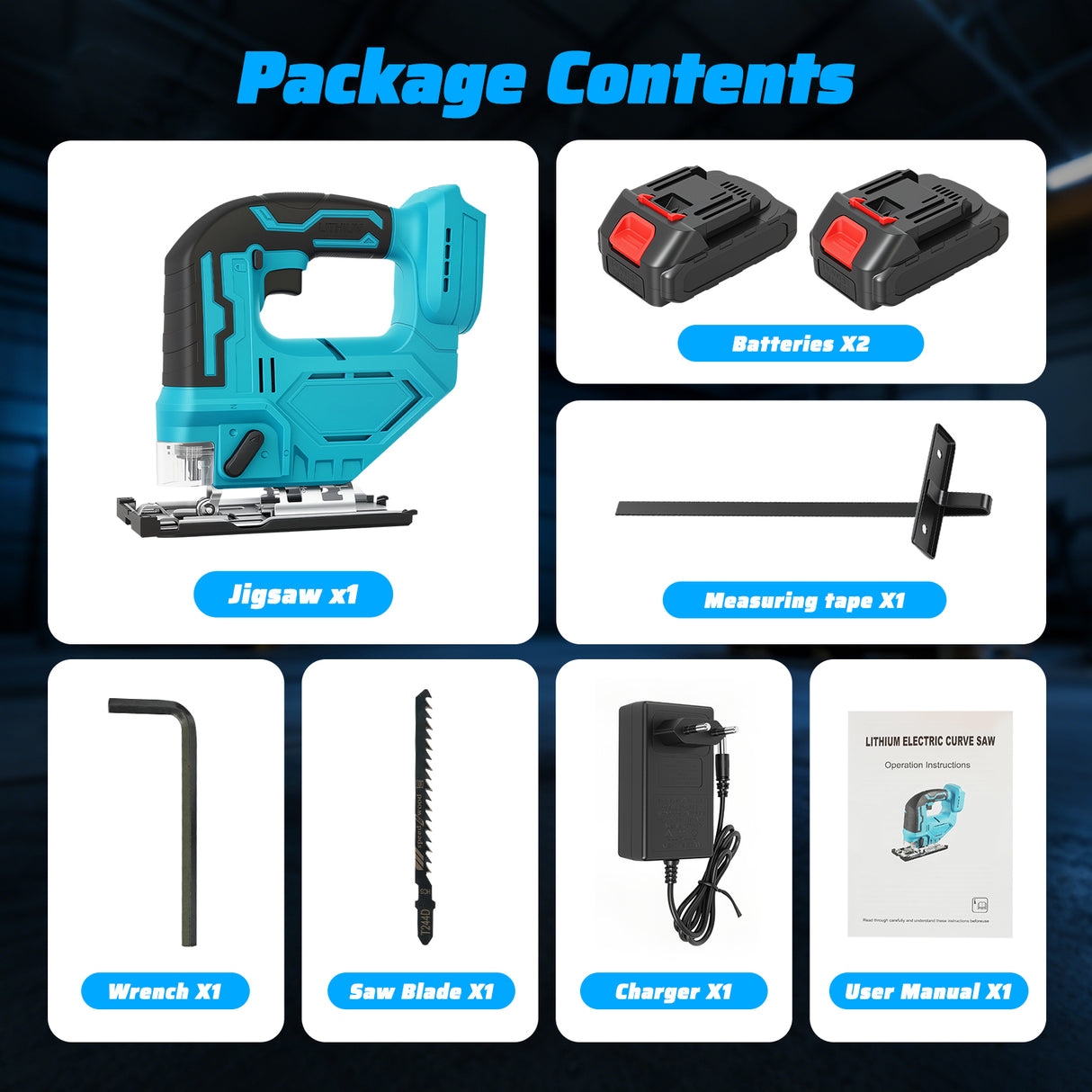 21V Cordless Electric Jigsaw with Batteries & Charger