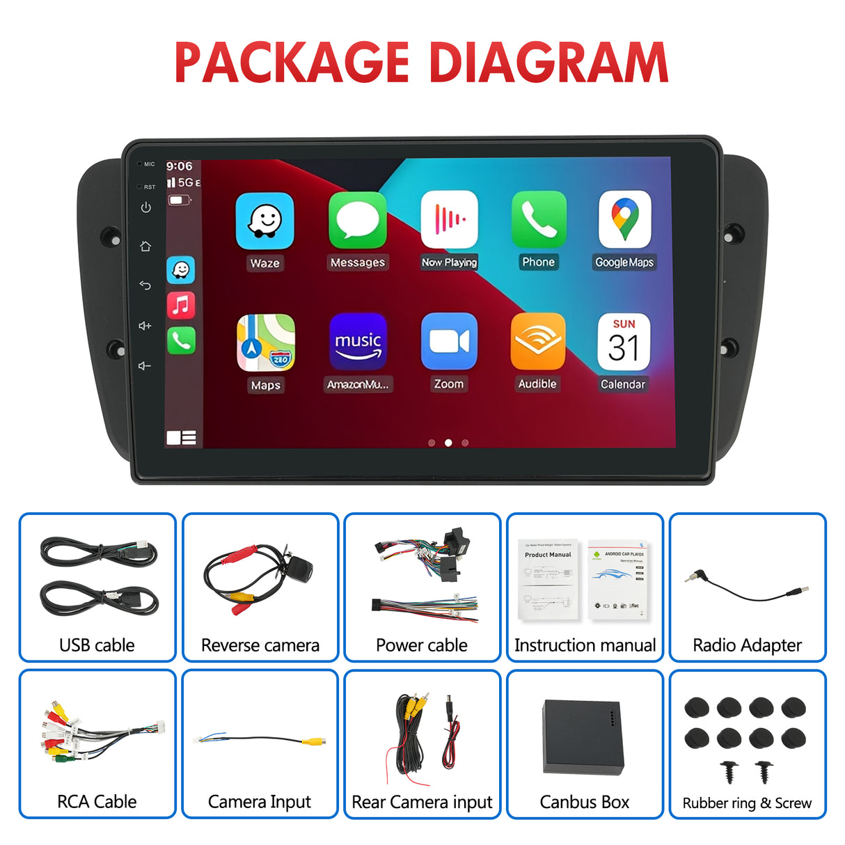 9'' Apple Carplay Android 14 Radio Stereo 2+32GB — SEAT IBIZA 6J 2009-2013