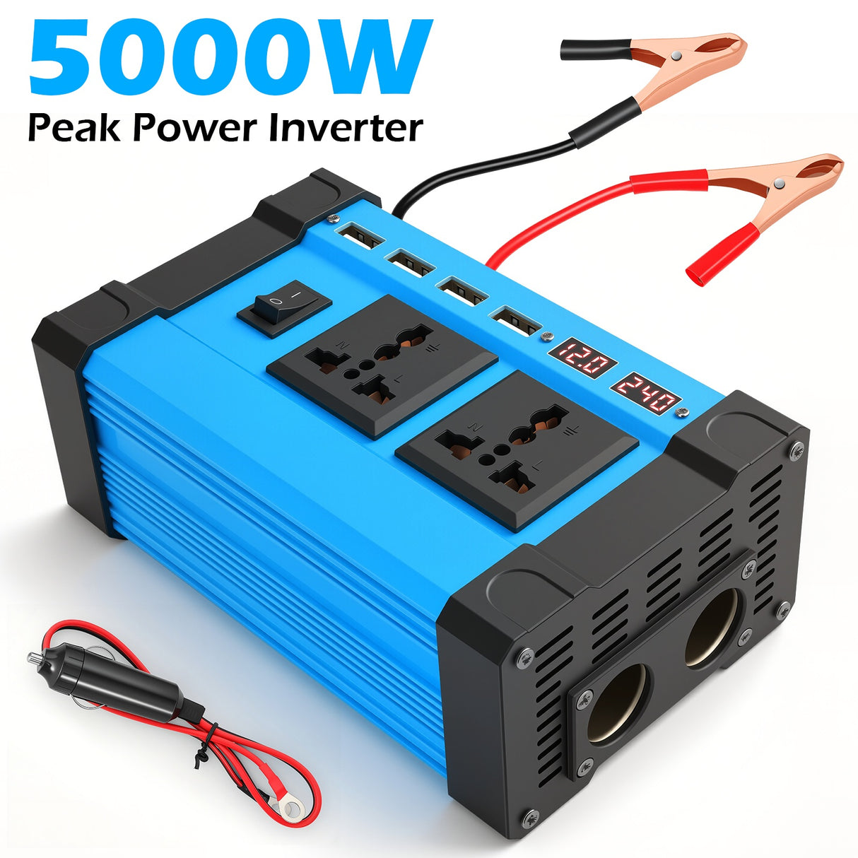 5000W 12V to 220V Car Power Inverter with 2 AC & 4 USB-A