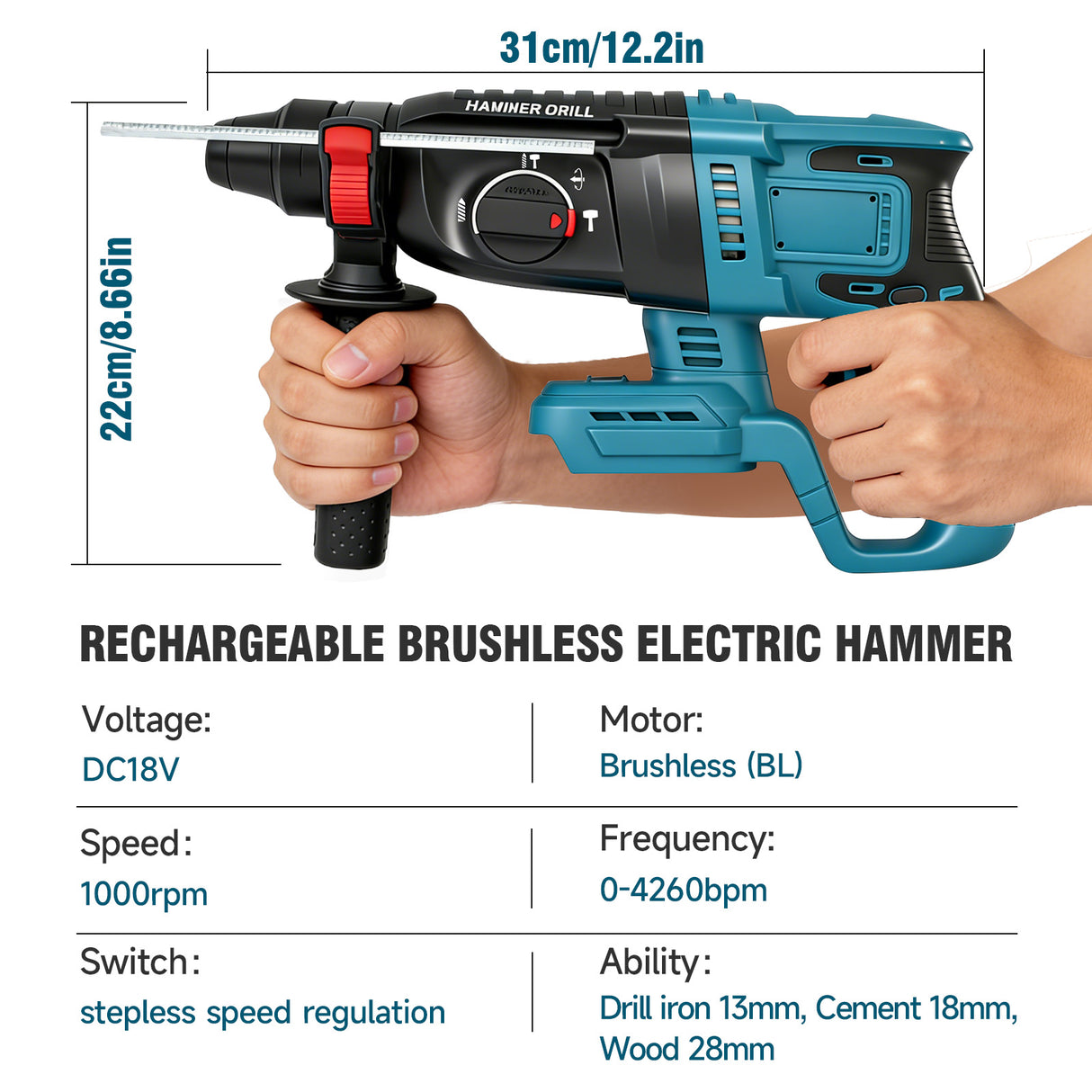 18V Brushless Cordless Hammer Drill Driver with Dual Function