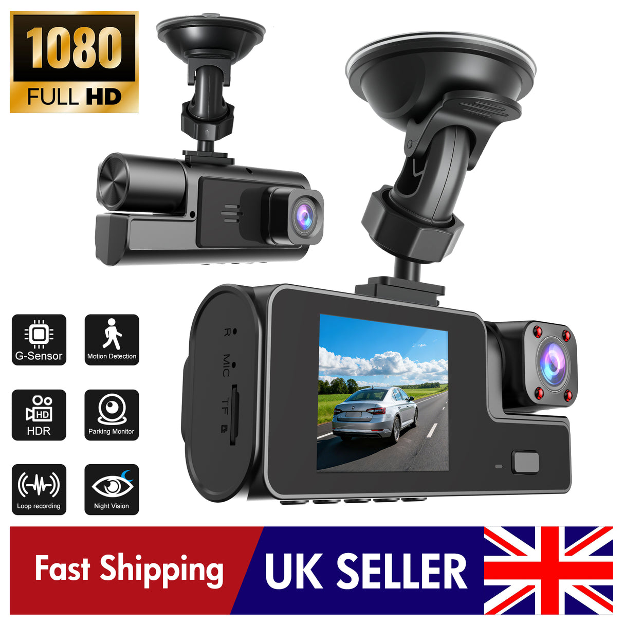 2" Triple Lens 1080P Dash Cam with Front & Rear Camera (2)
