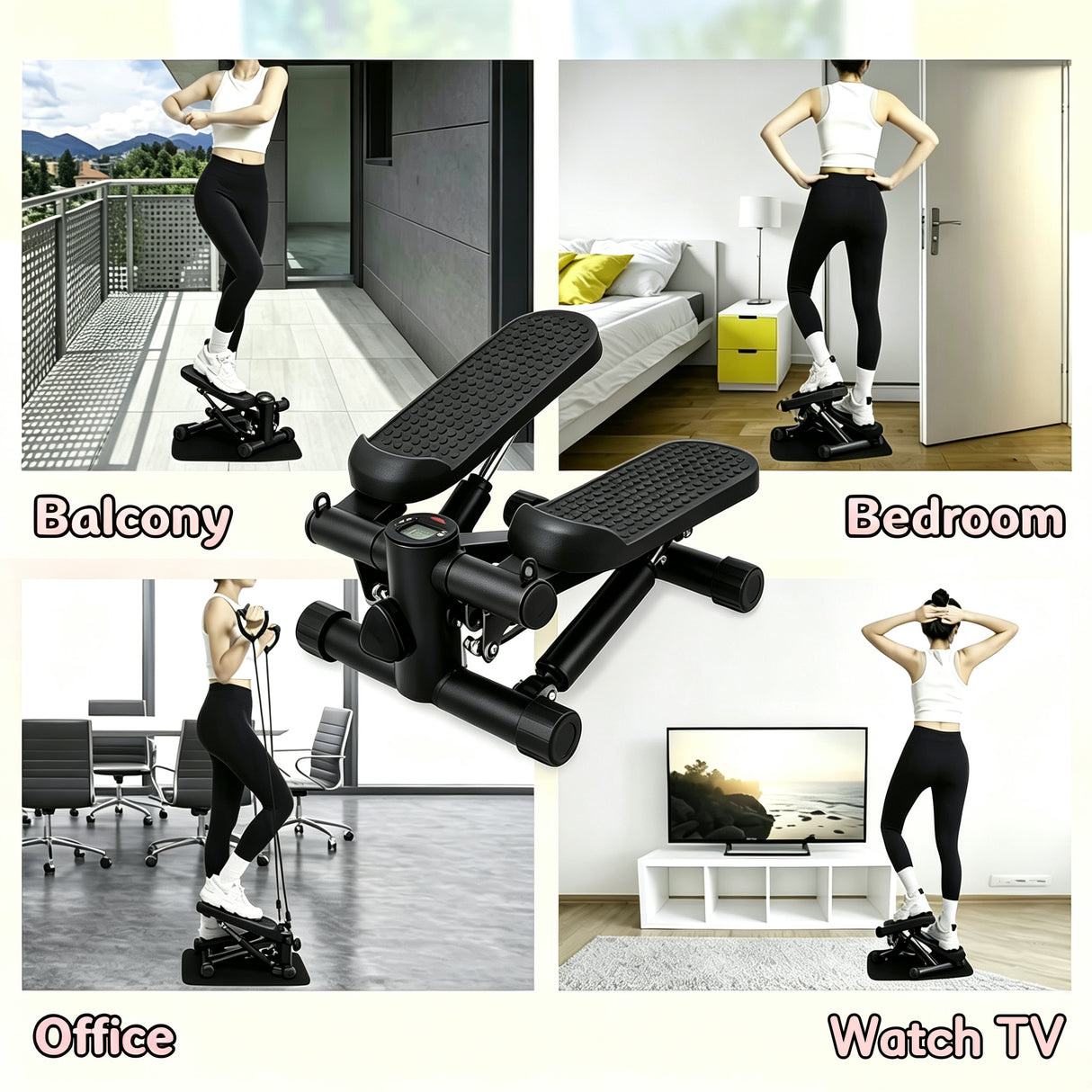 Multifunctional Mini Stepper with Resistance Bands for Home Fitness, Full Body Exercise