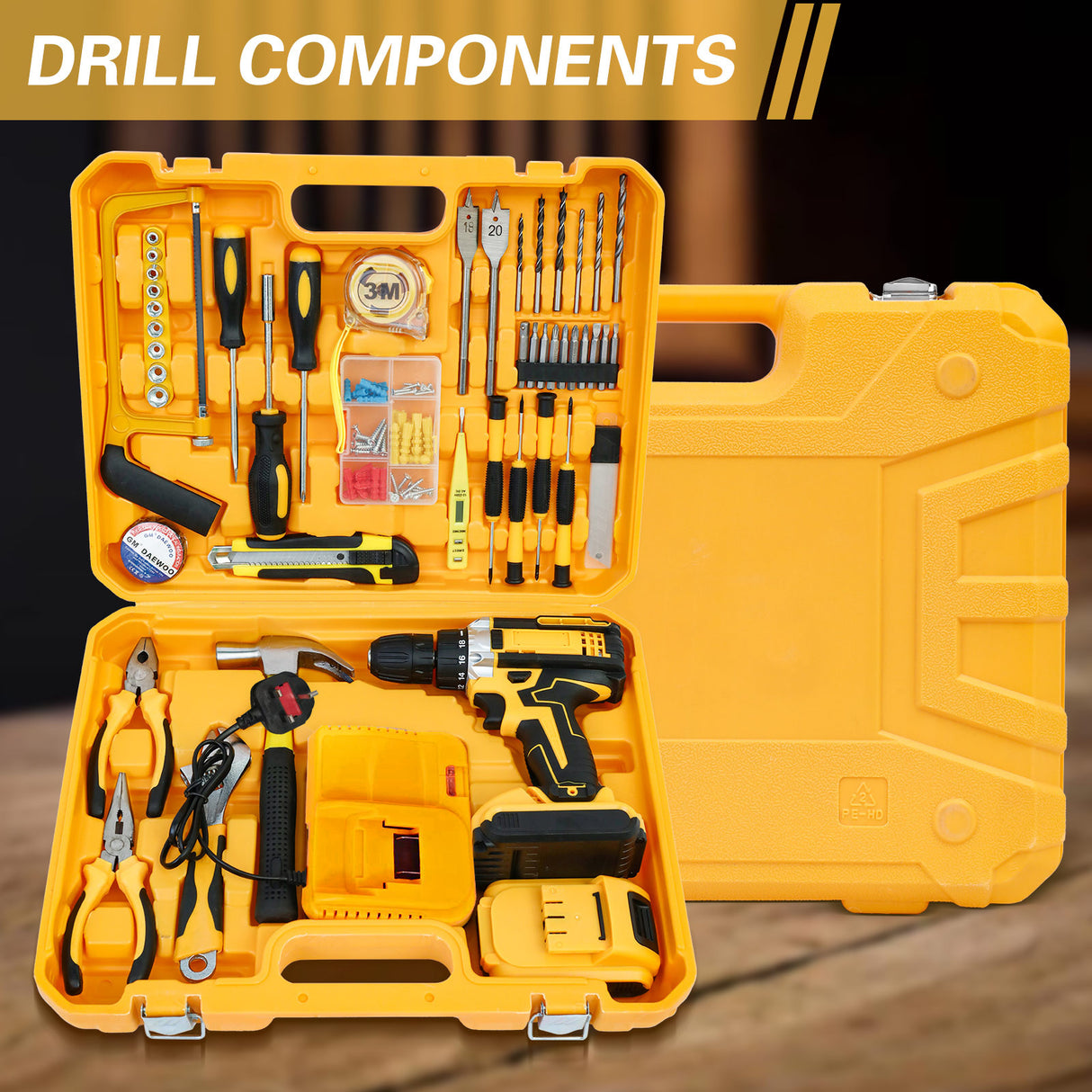 21V Cordless Impact Drill Kit with Batteries & Charger