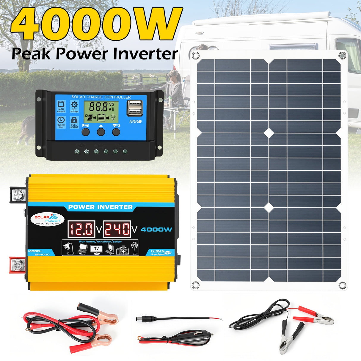 4000W Solar Panel Kit with 12V Inverter & Controller