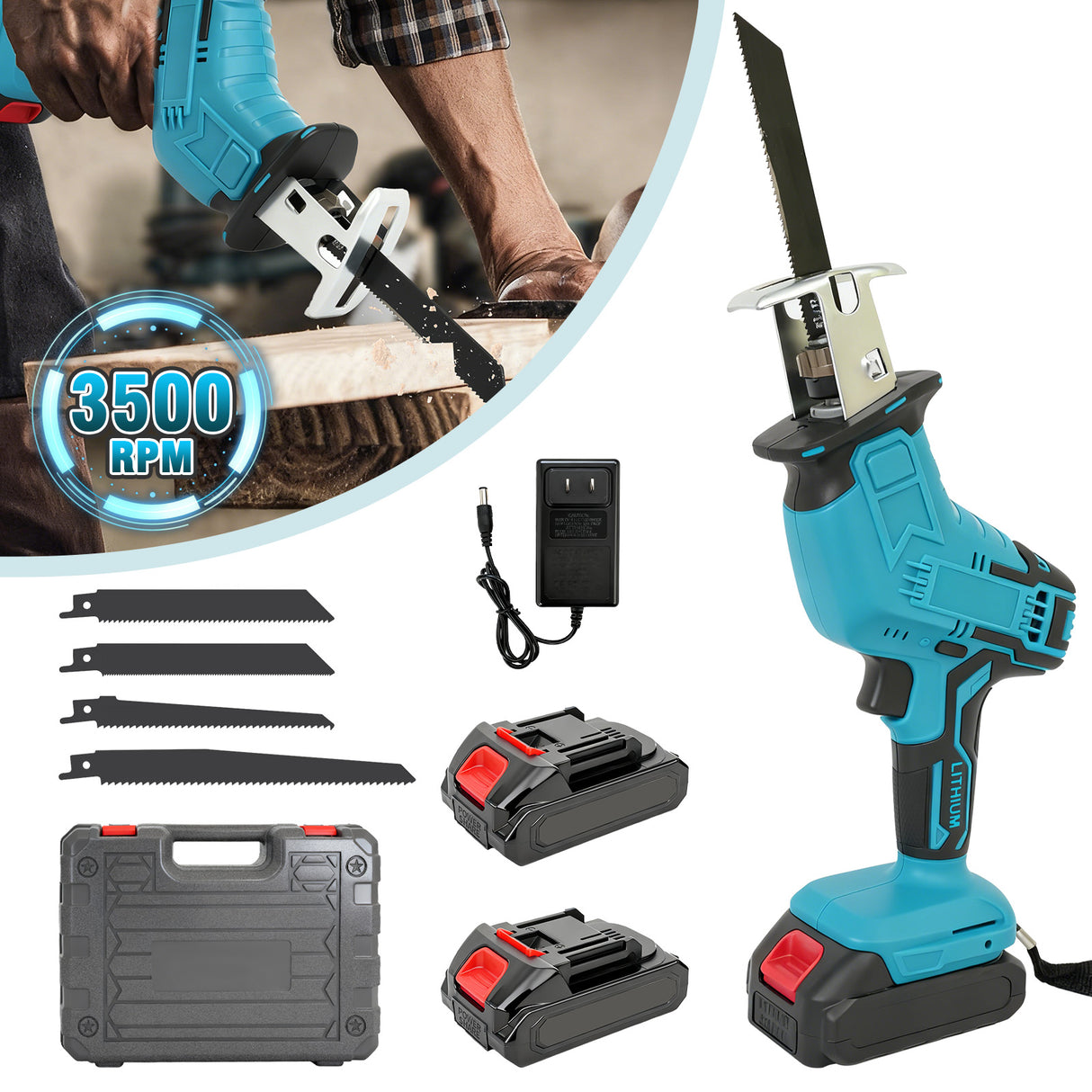 21V Reciprocating Saw Kit with Batteries & Charger & Blades
