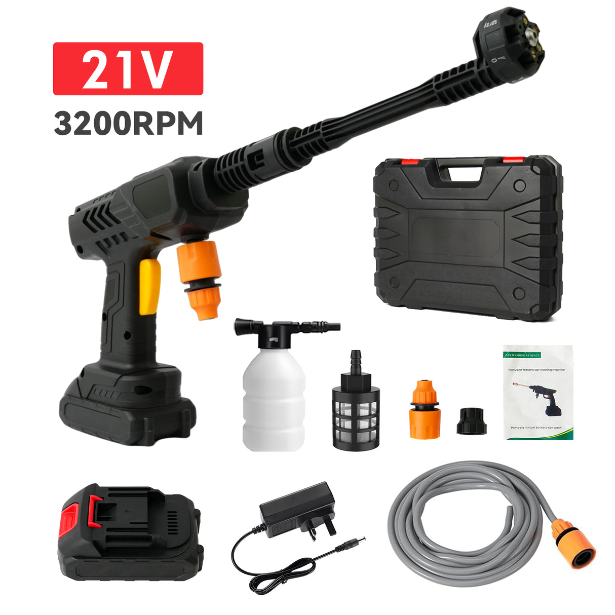 6-in-1 Cordless Pressure Washer with 10m Hose and Battery Kit