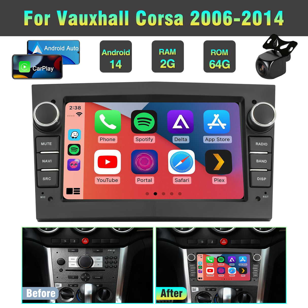 7'' Apple Carplay Android 14 Radio Stereo — Vauxhall Corsa 2006-2014