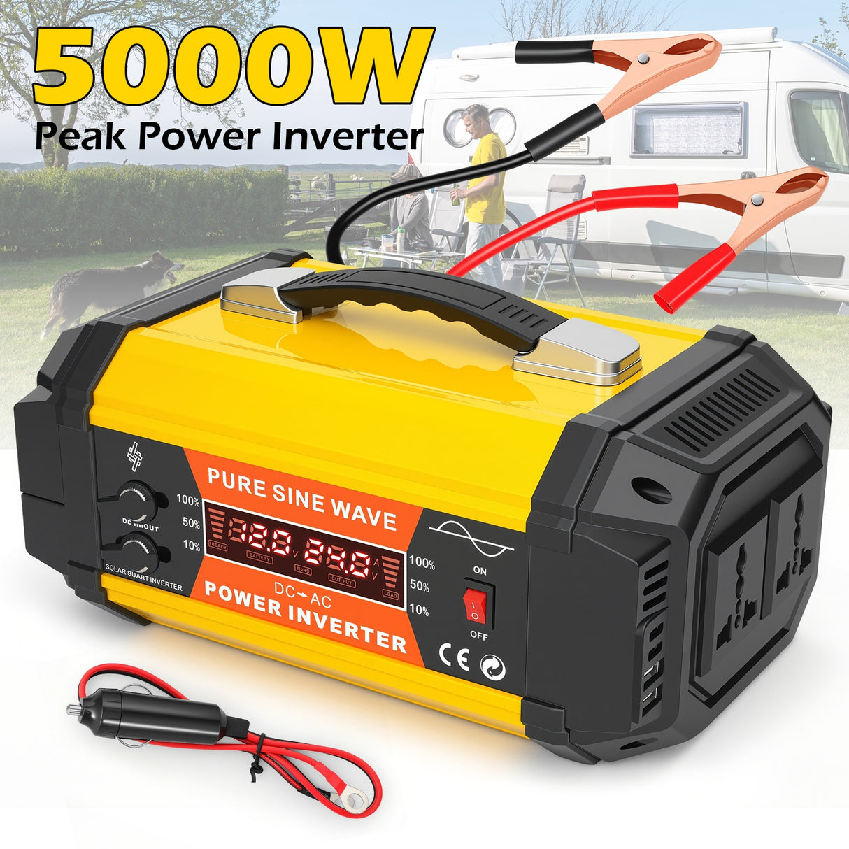 5000W 12V to 220V Car Power Inverter with 2 AC & USB Ports