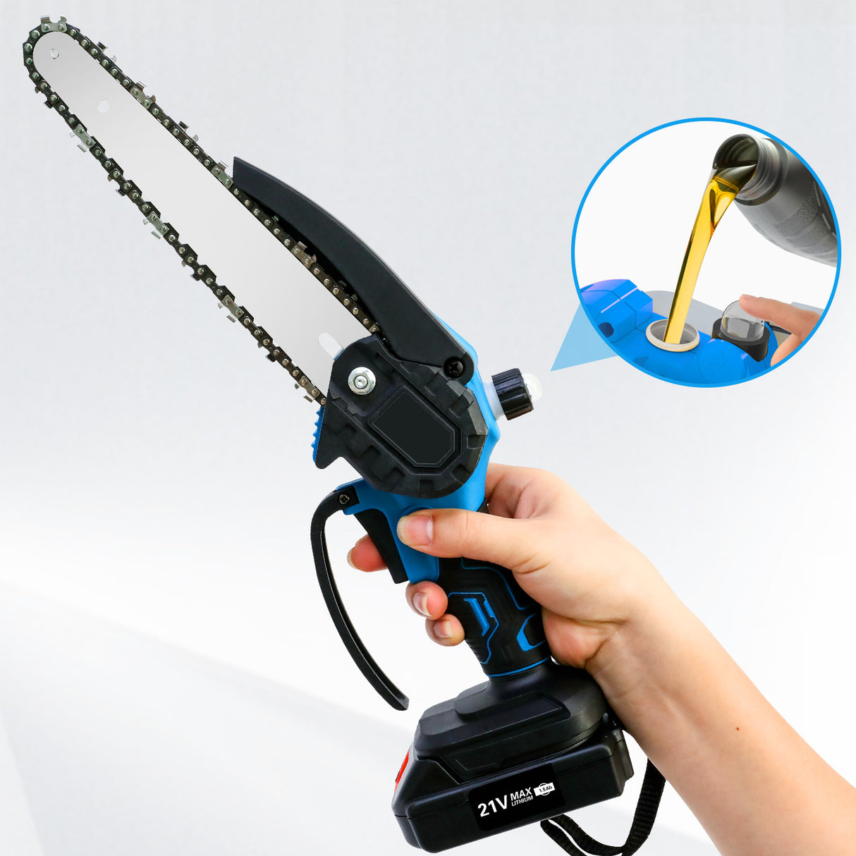 21V Cordless Handheld 3-Chain Chainsaw Kit with Batteries & Charger