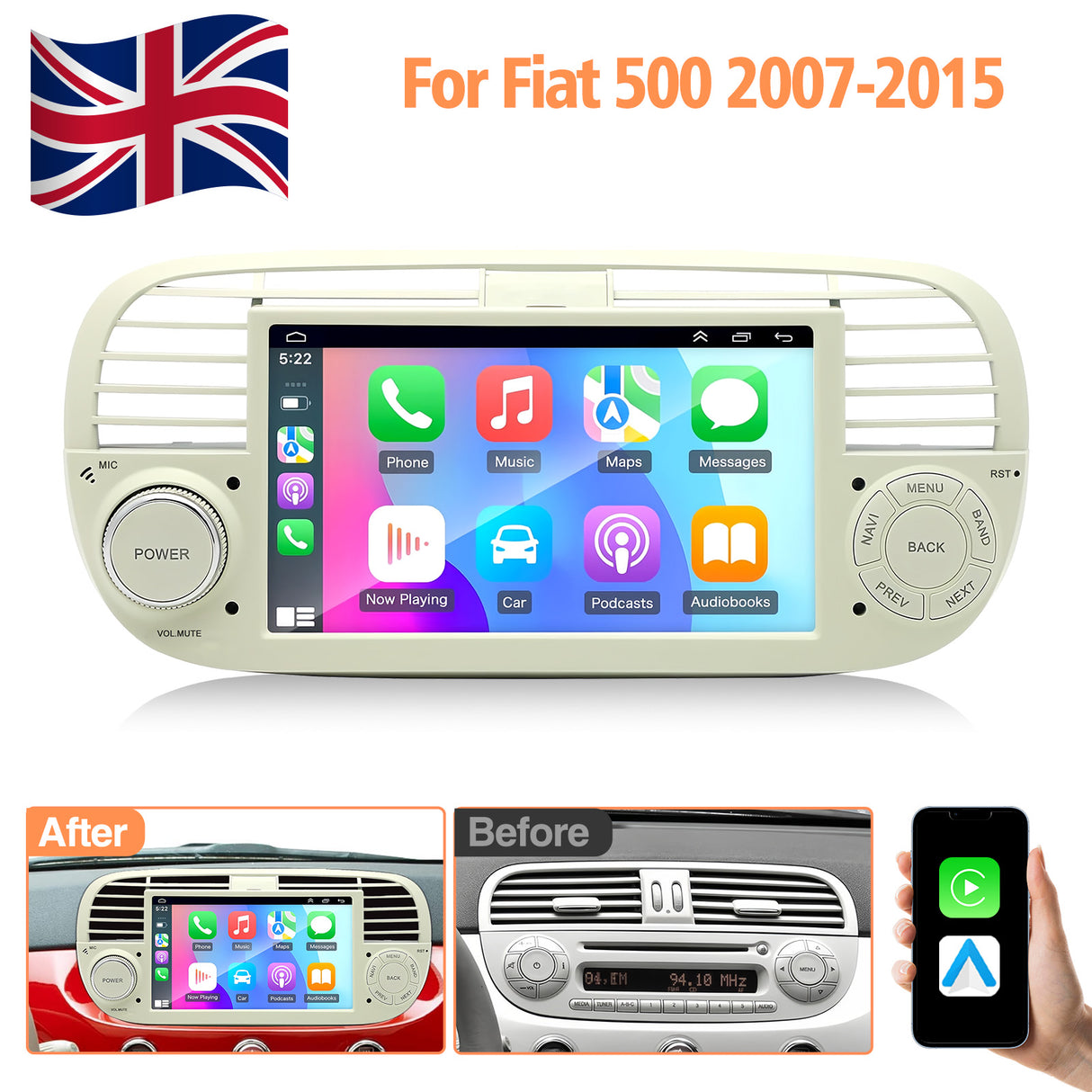 7'' Apple Carplay Android 13 Radio Stereo 2+32G — Fiat 500 2007-2015 (3)