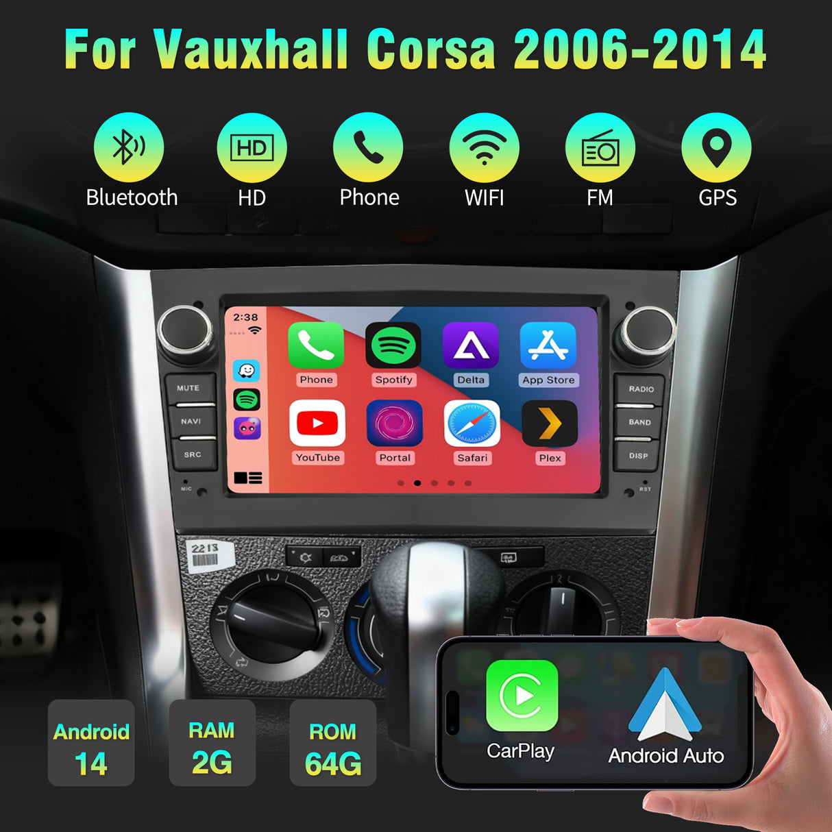 7'' Apple Carplay Android 14 Radio Stereo — Vauxhall Corsa 2006-2014