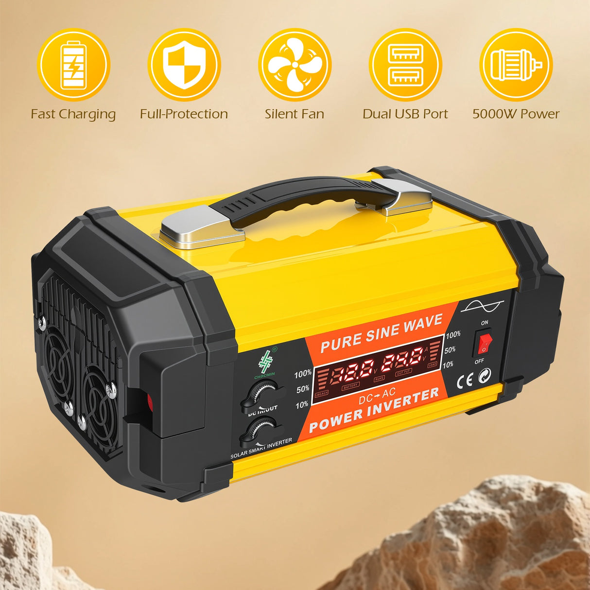 5000W 12V to 220V Car Power Inverter with 2 AC & USB Ports