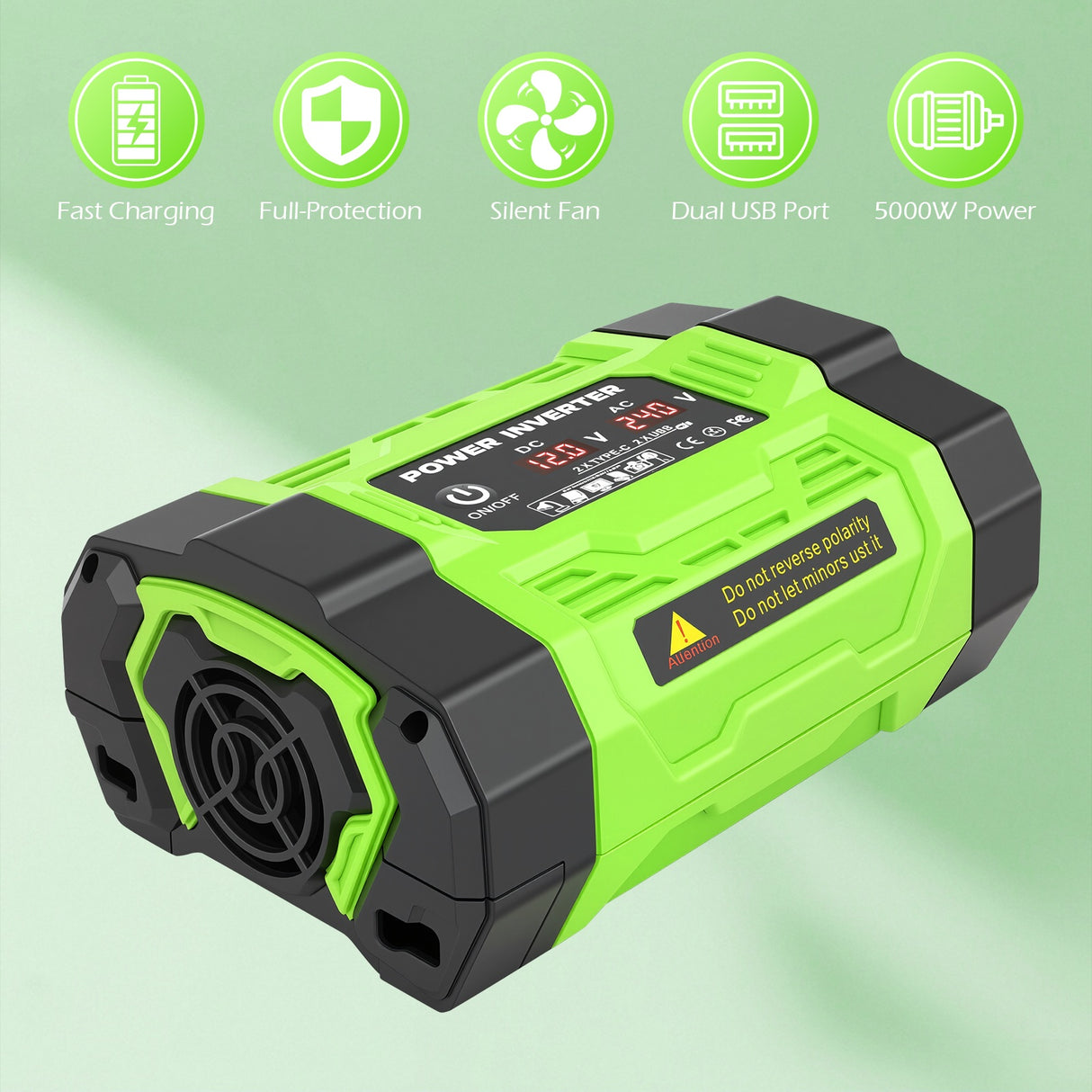 12V to 220V Car Power Inverter with 2 AC & 2 USB-A