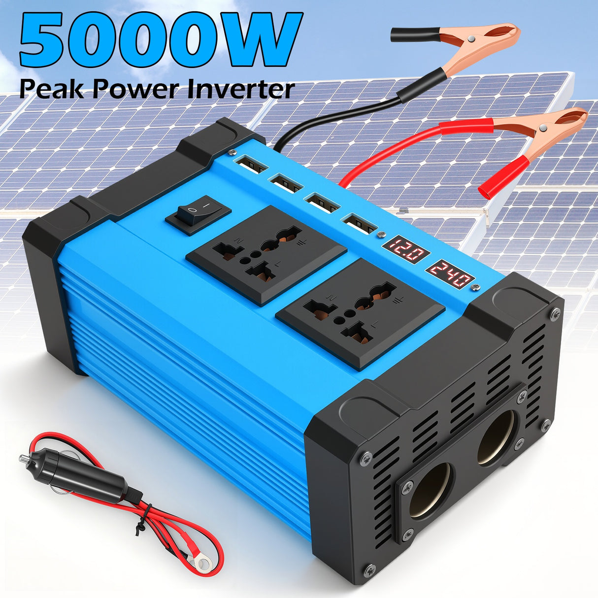 5000W 12V to 220V Car Power Inverter with 2 AC & 4 USB-A