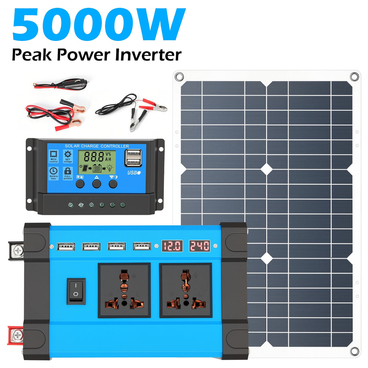 5000W Solar Panel Kit with 12V Inverter & Controller