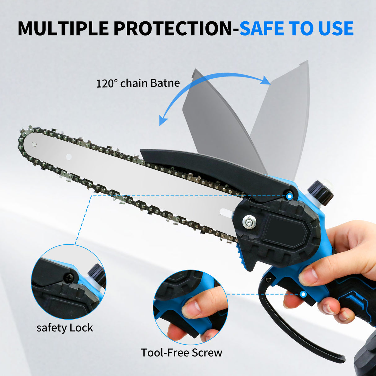 21V Cordless Handheld 3-Chain Chainsaw Kit with Batteries & Charger