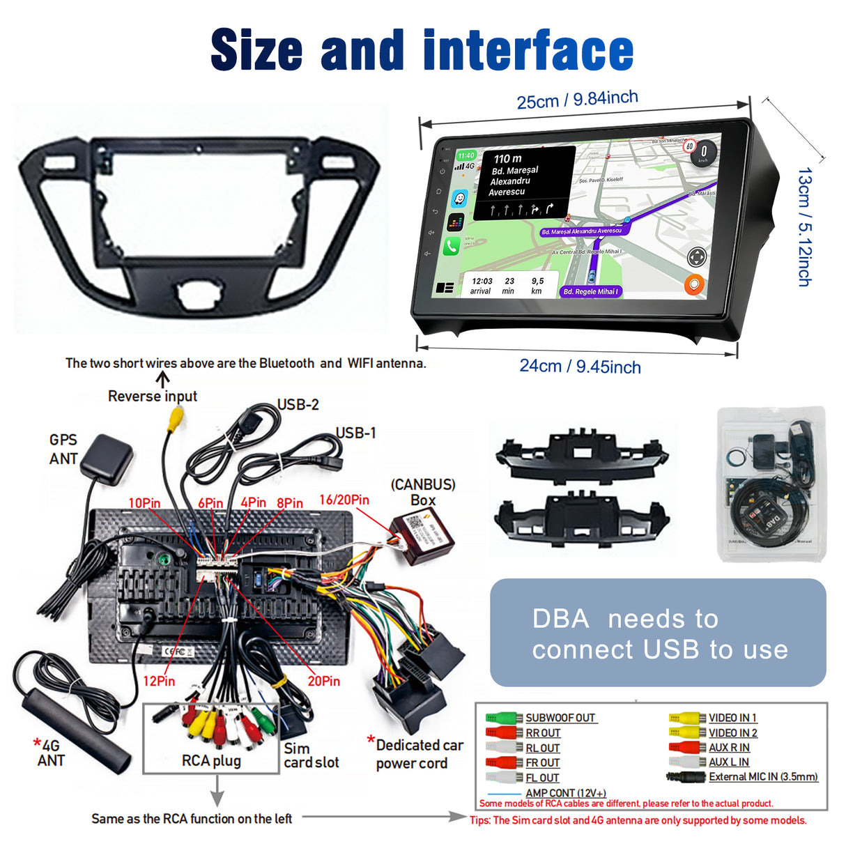 9'' Apple Carplay Android 14 DAB+ Radio Stereo 2+32G — Ford Transit Custom 2012-2021