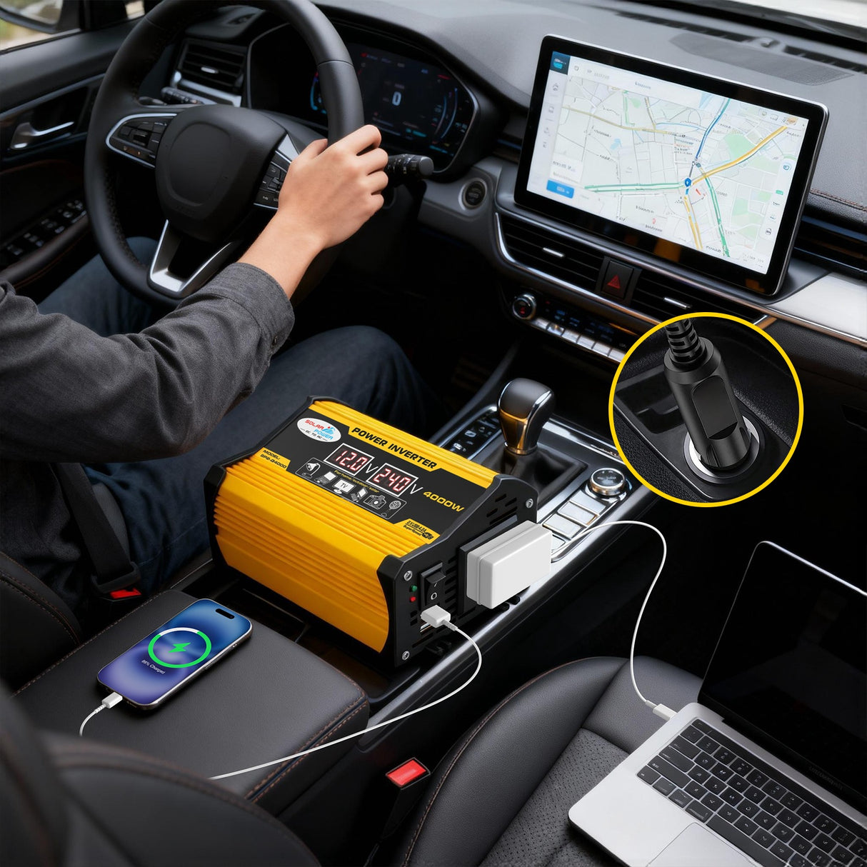 4000W 12V to 220V Car Power Inverter with 1 AC & 2 USB-A