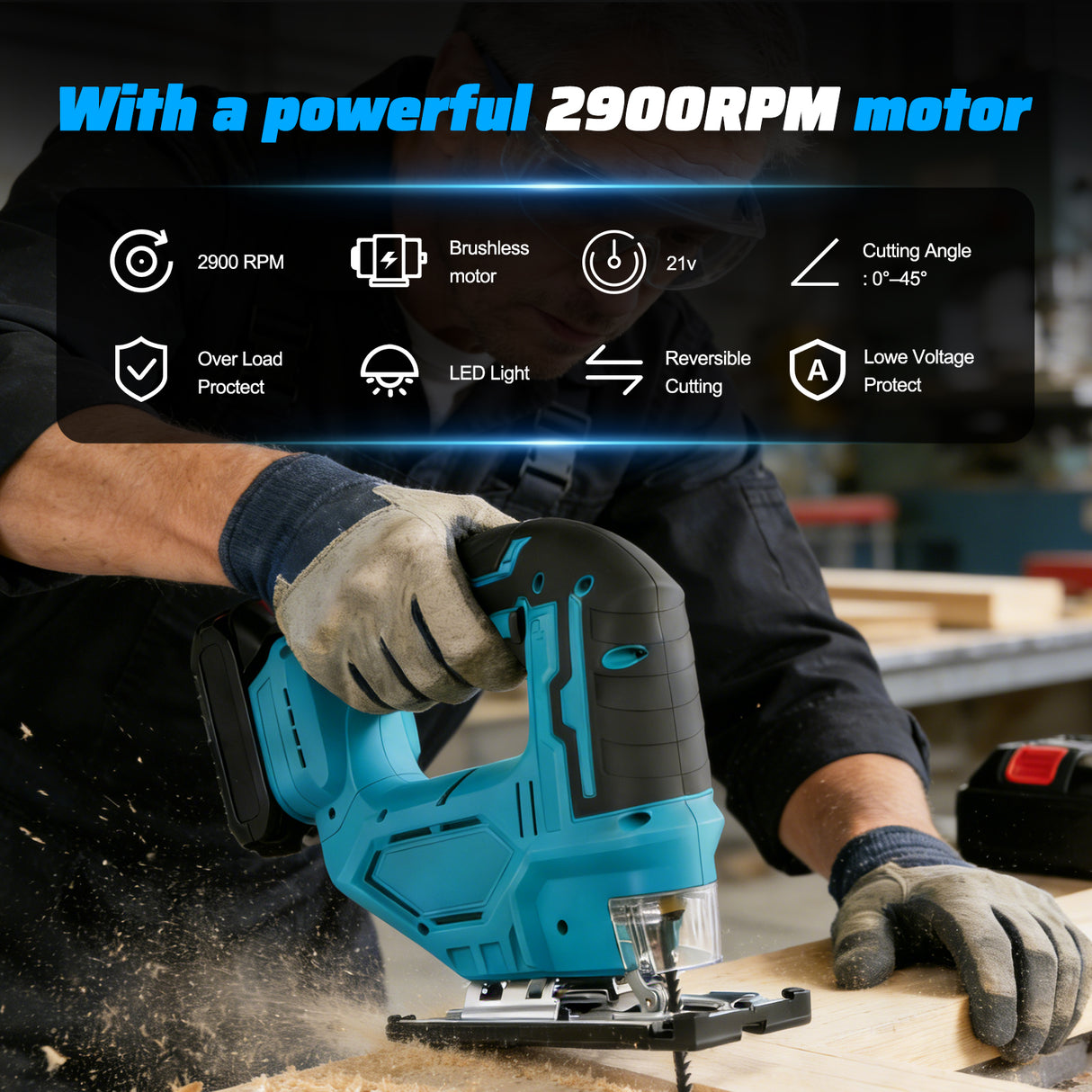 21V Cordless Electric Jigsaw with Batteries & Charger