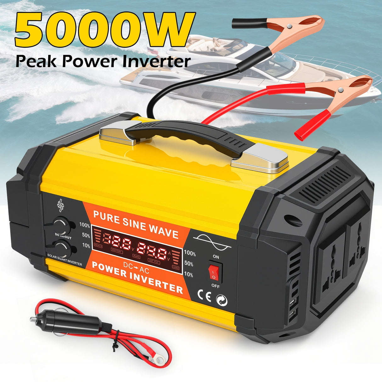 5000W 12V to 220V Car Power Inverter with 2 AC & USB Ports