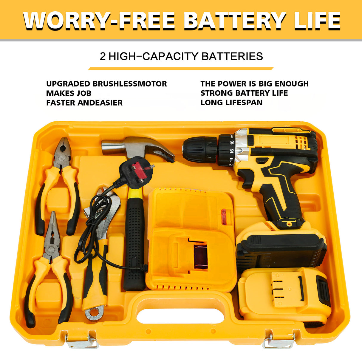 21V Cordless Impact Drill Kit with Batteries & Charger