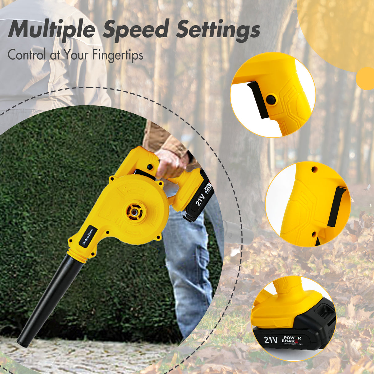 21V Cordless Leaf Blower with Batteries & Charger