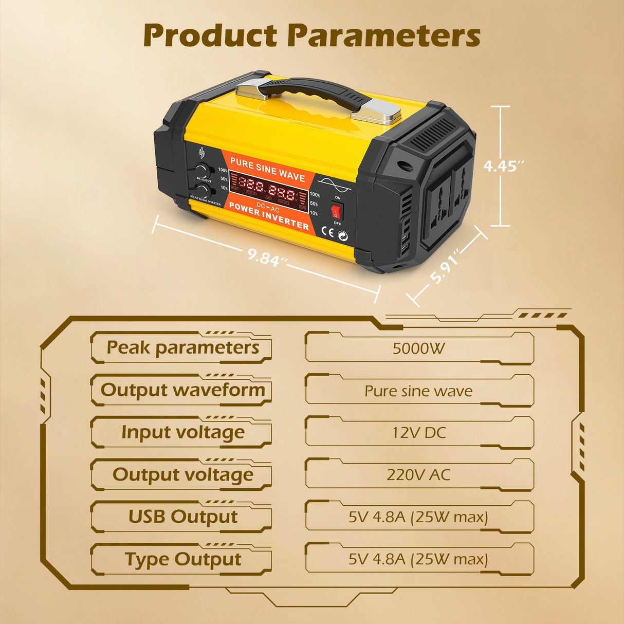 5000W 12V to 220V Car Power Inverter with 2 AC & USB Ports