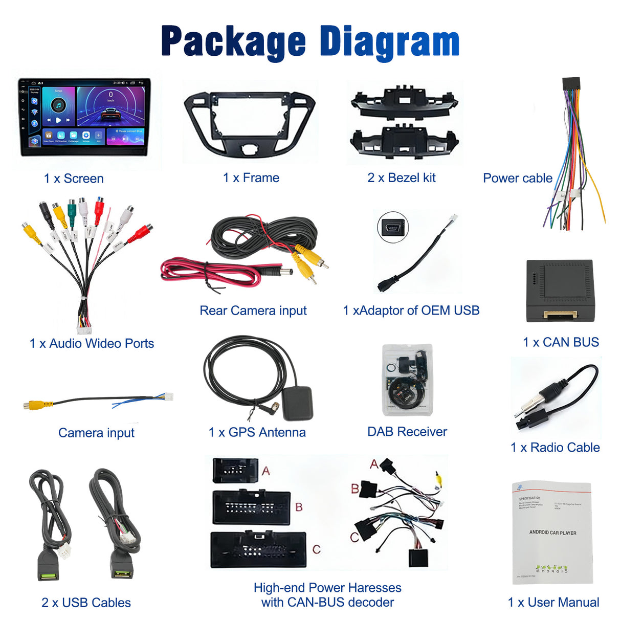 9'' Apple Carplay Android 14 DAB+ Radio Stereo 2+32G — Ford Transit Custom 2012-2021