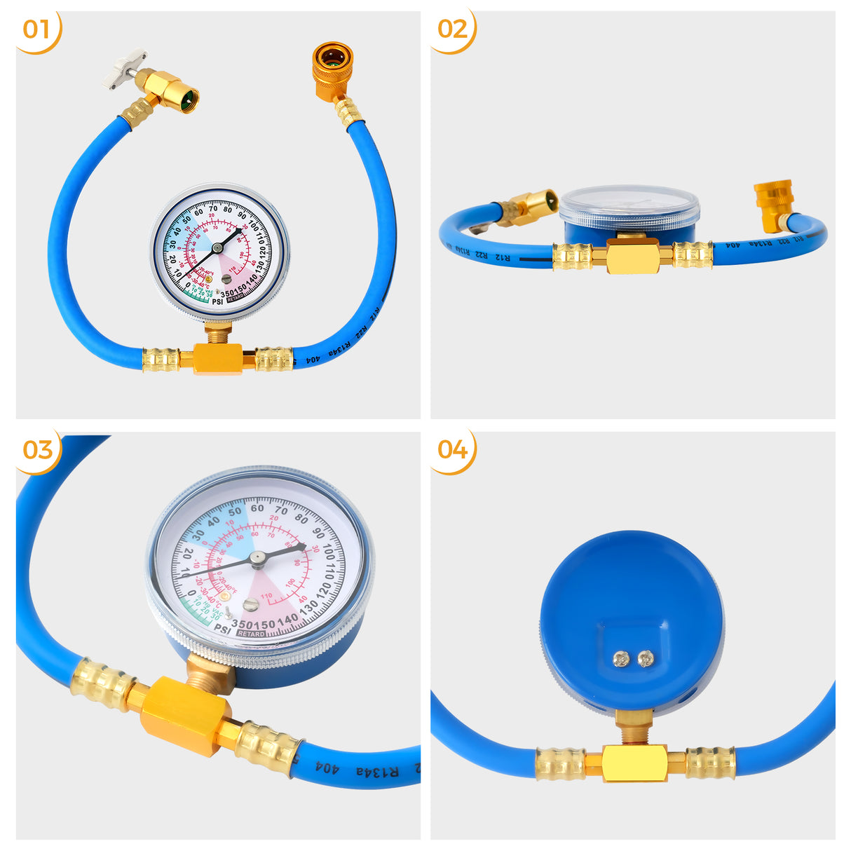 R134A Car AC Refrigerant Recharge Hose & Gauge Kit