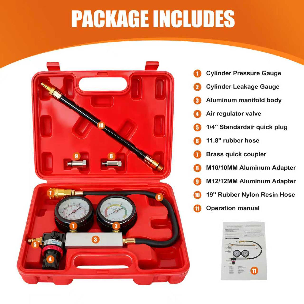 Petrol Engine Cylinder Compression Leak-Down Tester Kit