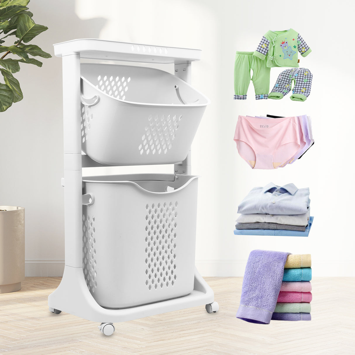 Rolling Laundry Basket Hamper with Wheels for Bathroom and Bedroom