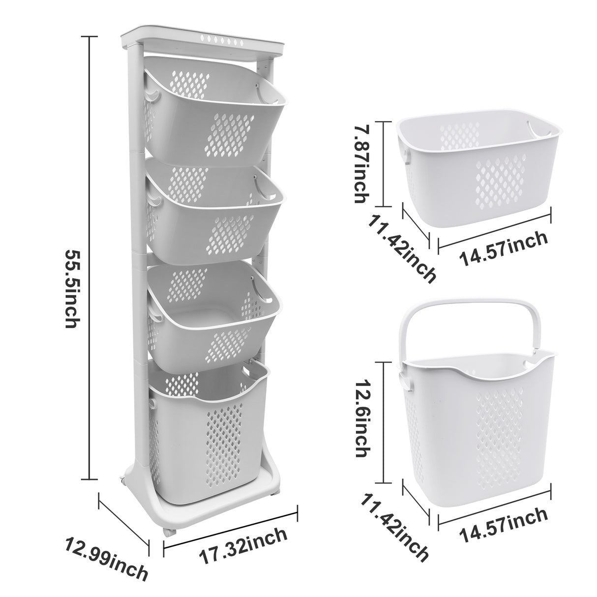Rolling Laundry Basket Hamper with Wheels for Bathroom and Bedroom