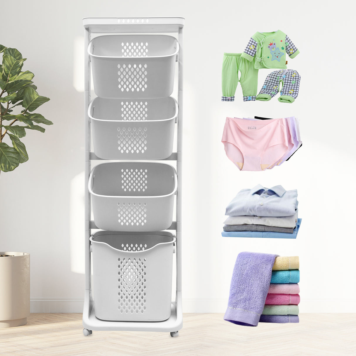 Rolling Laundry Basket Hamper with Wheels for Bathroom and Bedroom