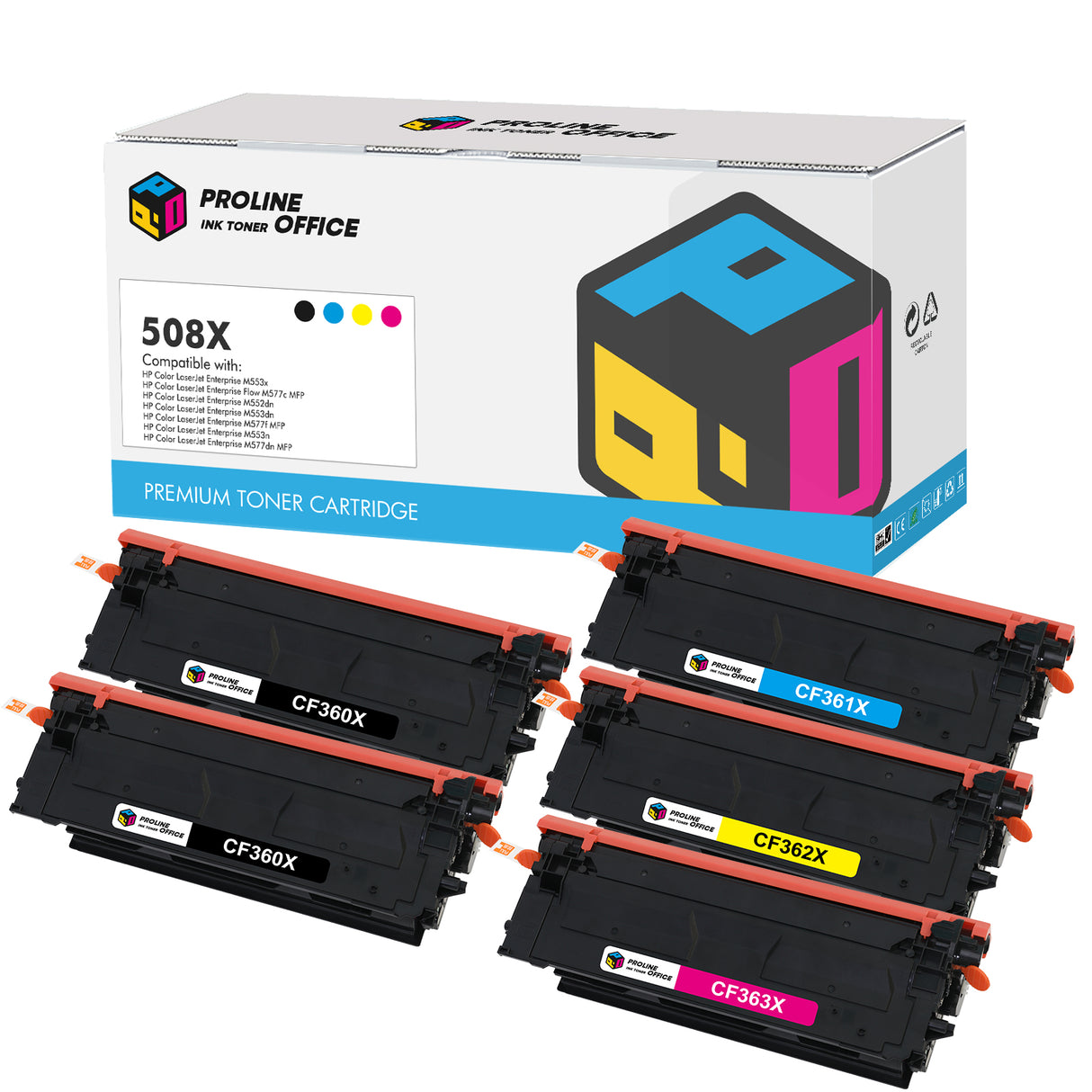 Compatible HP Color LaserJet Enterprise M553n Toner Cartridges 5pk