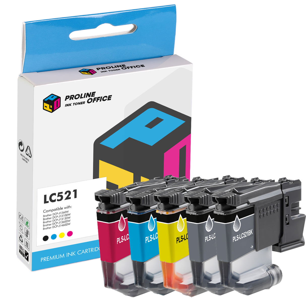 Compatible Brother LC521 Ink Cartridges 5pk