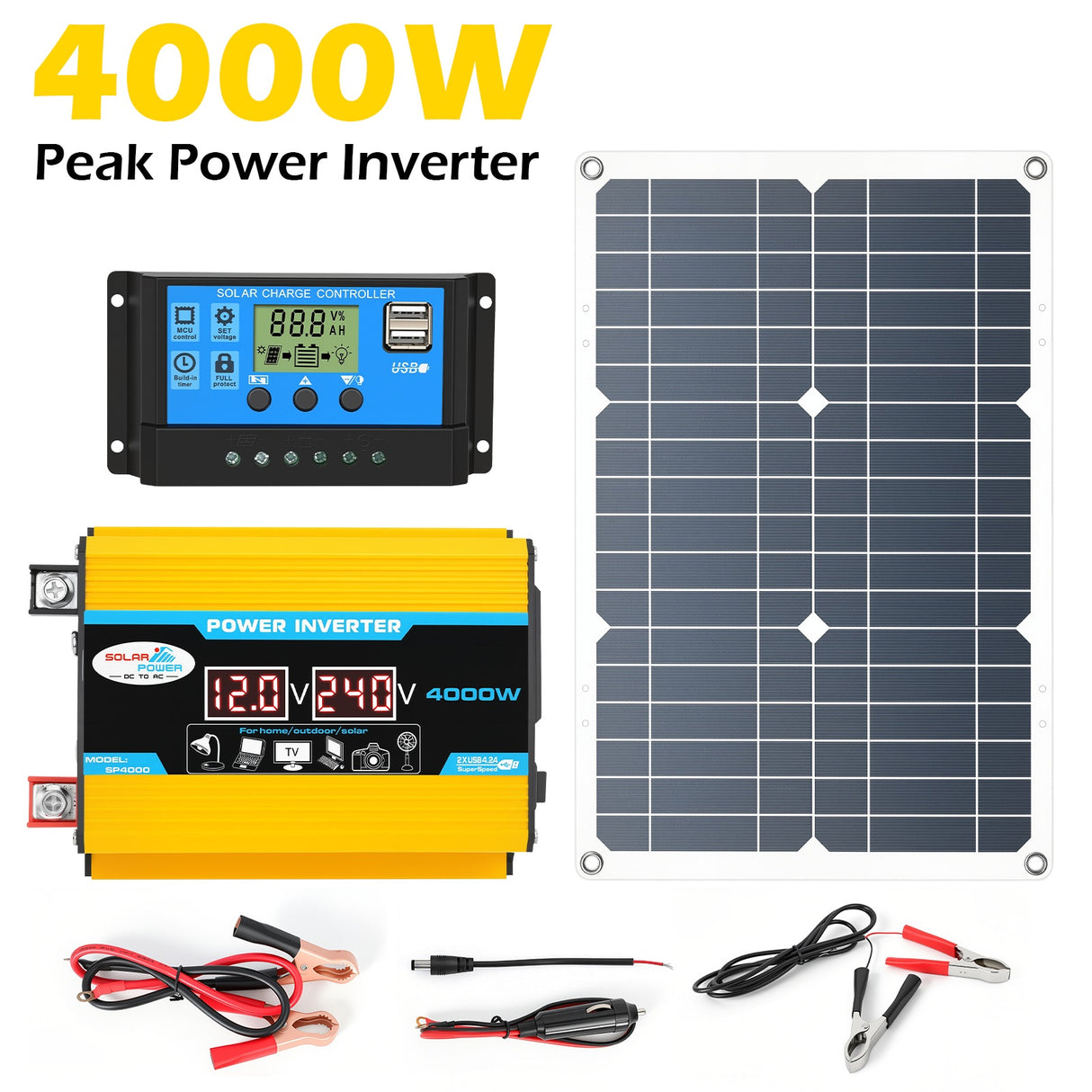 4000W Solar Panel Kit with 12V Inverter & Controller