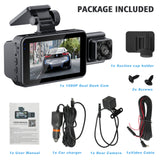 3" Teiple Lens 1080P WiFi Dash Cam Kit with Front & Rear Camera