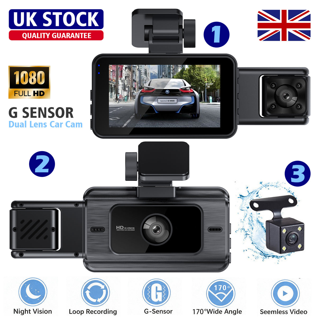 3" IPS 1080P WiFi Dash Cam with Front & Rear Camera (1)