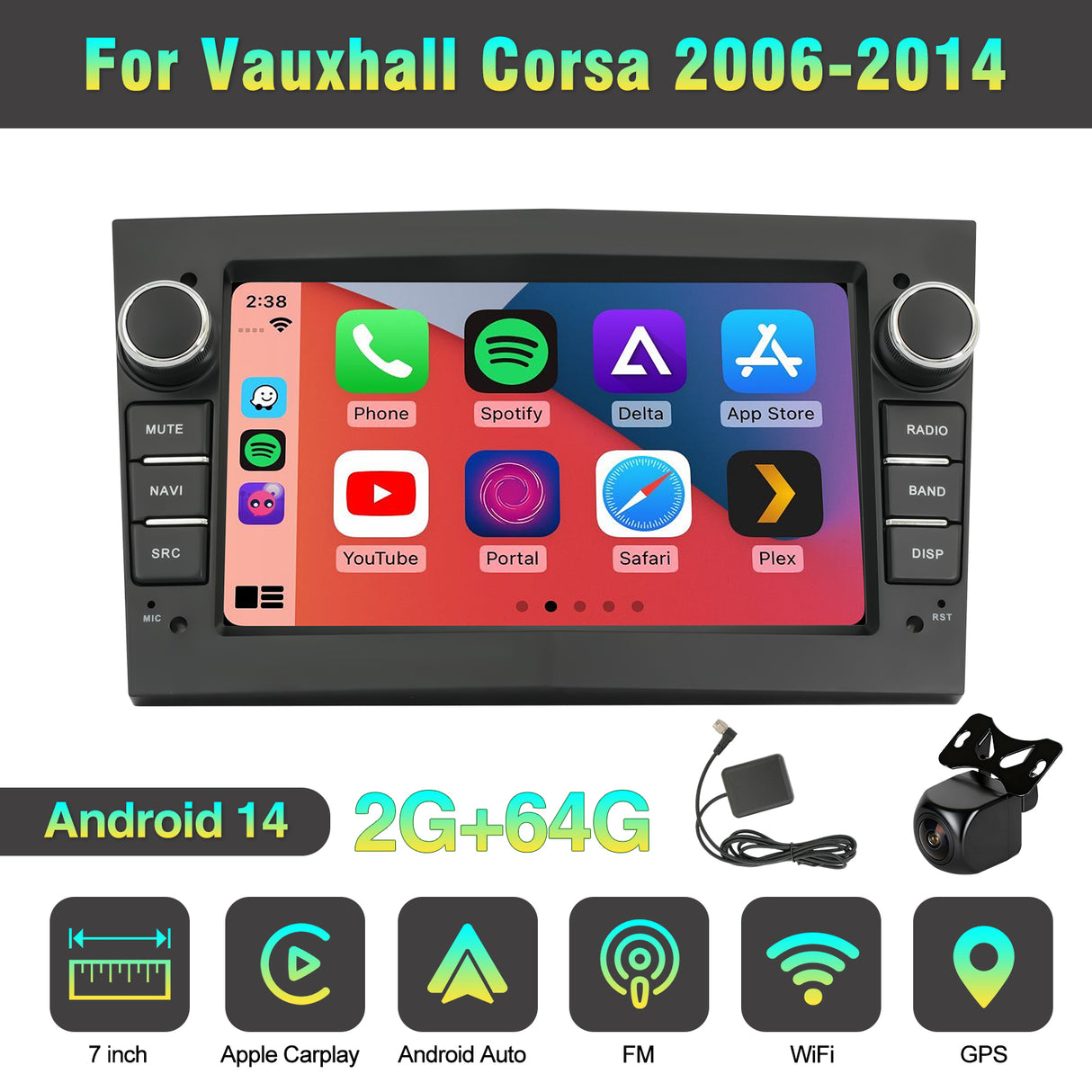 7'' Apple Carplay Android 14 Radio Stereo — Vauxhall Corsa 2006-2014