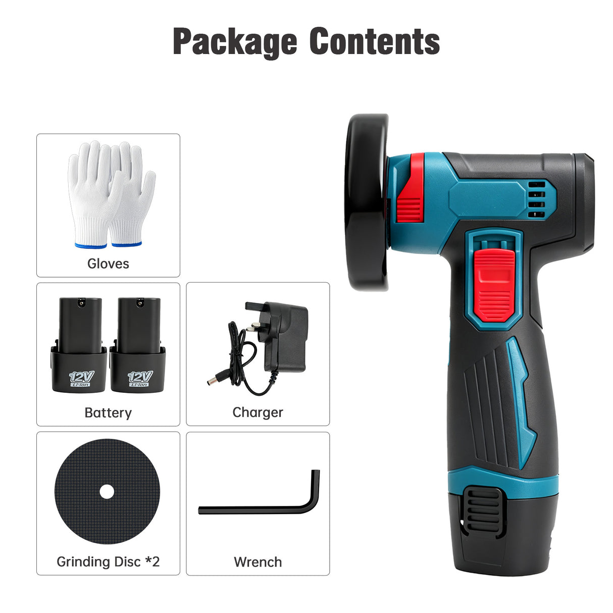 12V Mini Cordless Angle Grinder Kit with Batteries & Charger