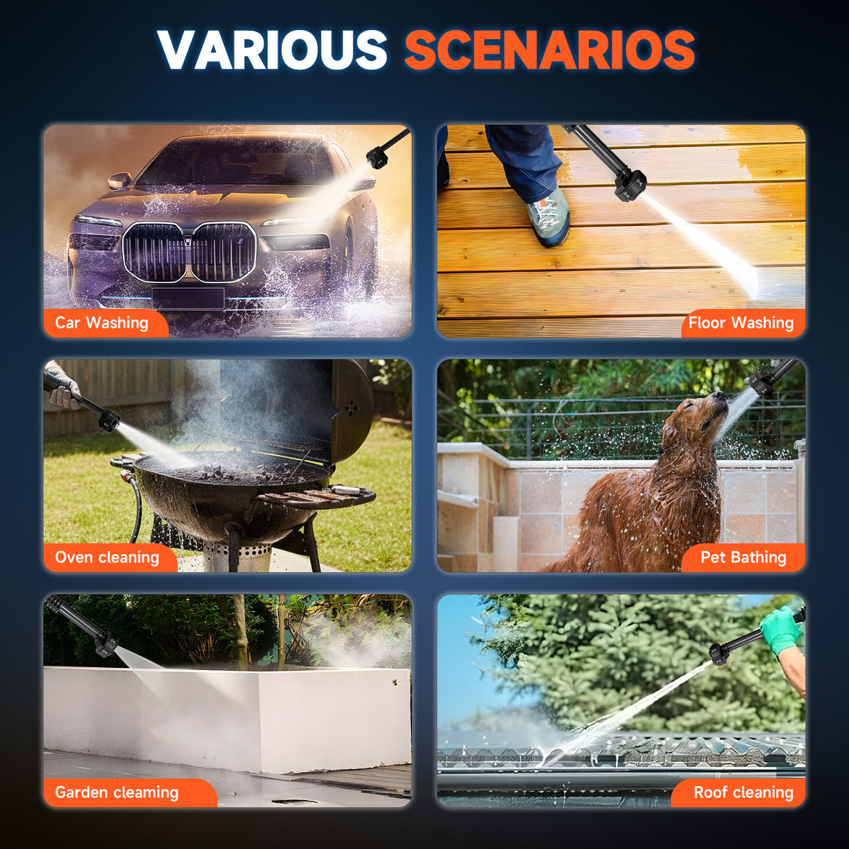 21V Cordless Pressure Washer with 6-in-1 Nozzle Compact Kit