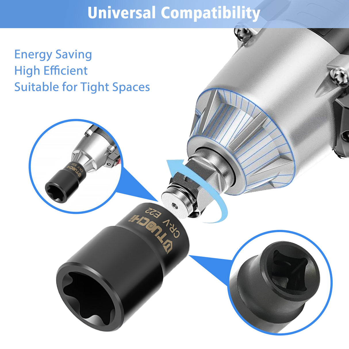 17pcs Impact E Torx Female Sockets Set — E5-E24 3/8'' & 1/2'' Drive