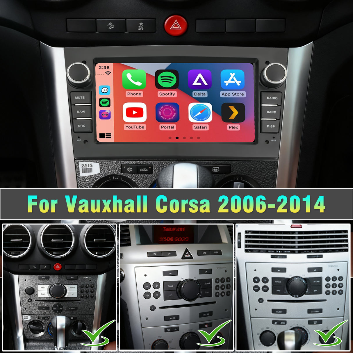 7'' Apple Carplay Android 14 Radio Stereo — Vauxhall Corsa 2006-2014