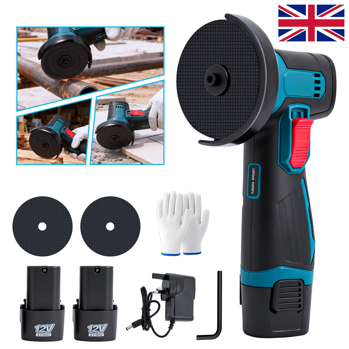 12V Mini Cordless Angle Grinder Kit with Batteries & Charger