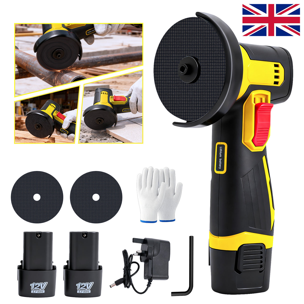 12V Mini Cordless Angle Grinder Kit with Batteries & Charger