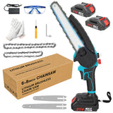 21V 6+8 Inch Cordless Mini Chainsaw with Batteries & Charger