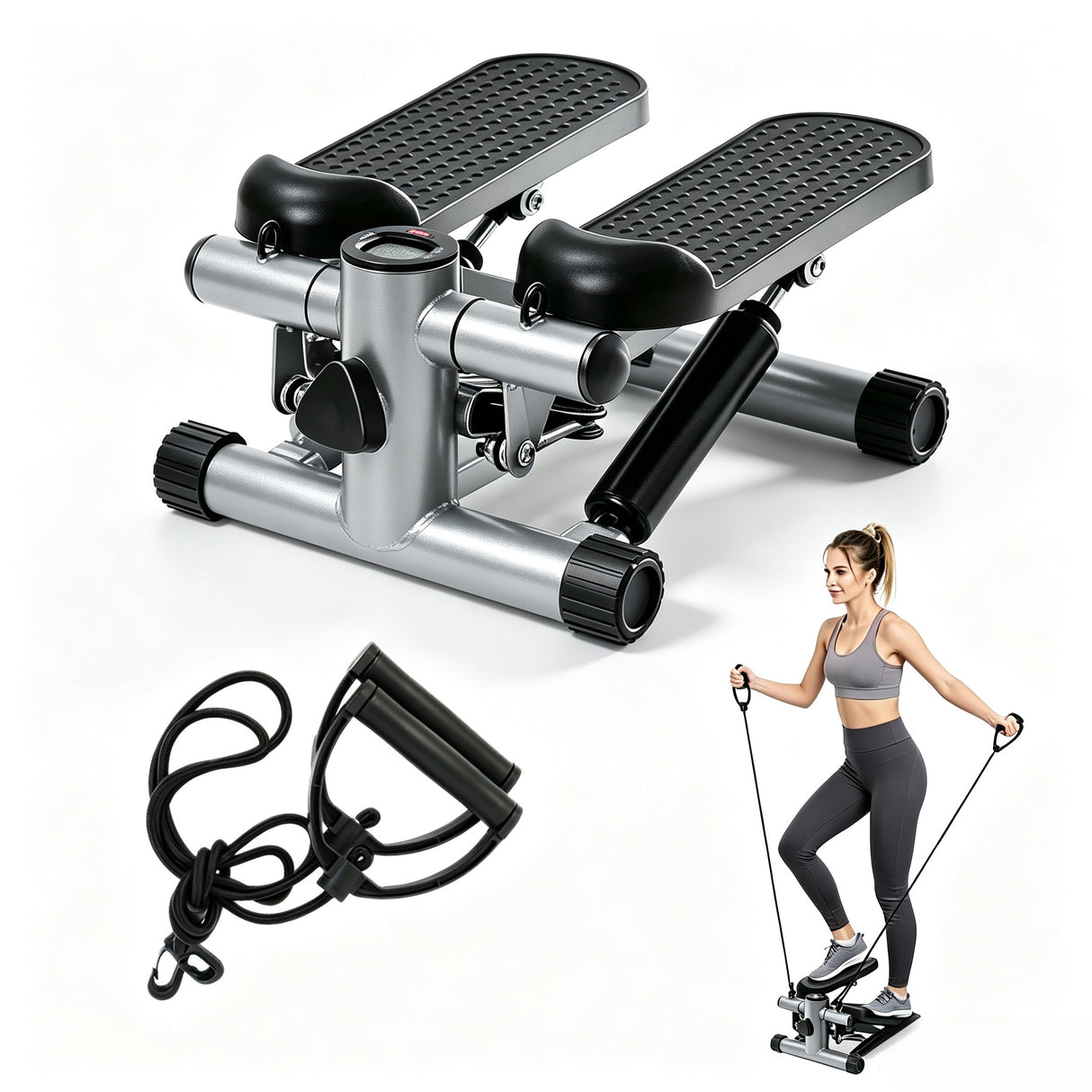 mini stepper with resistance bands-Gray